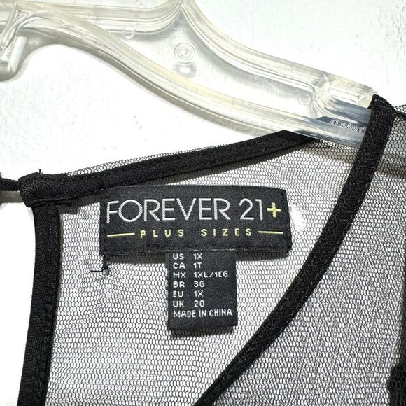 Forever 21 Midi Dress Embroidered Floral Sheer w/ Slip Black Short Sleeve sz 1X - Picture 6 of 8